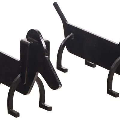 PAIR OF DOG FORM WROUGHT IRON ANDIRONS.