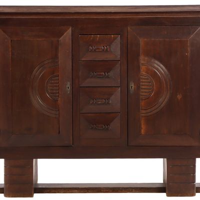 FRENCH OAK TWO DOOR SERVER IN THE MANNER OF CHARLES DUDOUYT C 1940.
