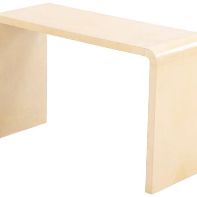 PARCHMENT COVERED CONSOLE TABLE WITH WATERFALL EDGE IN THE MANNER OF JEAN-MICHEL FRANK.