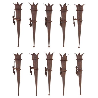 TEN FRENCH BRUTALIST STYLE IRON SINGLE ARM WALL SCONCES C 1950.
