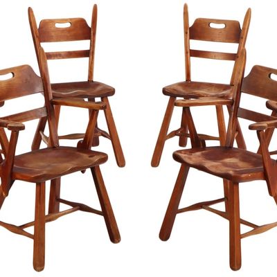 SIX SOLID MAPLE BRUTALIST STYLE DINING CHAIRS C 1945.