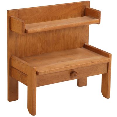 FRENCH OAK NIGHT STAND HAVING A SINGLE DRAWER BY GUILLERME AND CHAMBRON C 1970.