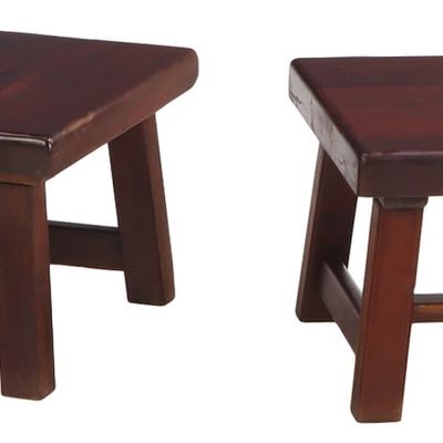 PAIR OF BRAZILIAN MAHOGANY END TABLES HAVING SLAB TOPS AND HEAVY CONSTRUCTION C 1960.