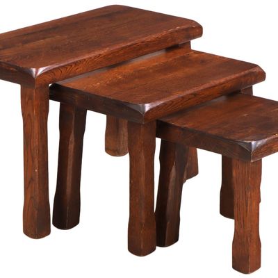 FRENCH OAK BRUTALIST STYLE NEST OF TABLES C 1960.