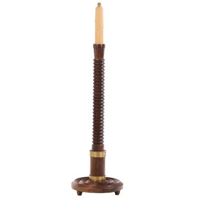 FRENCH FLOOR LAMP HAVING CRISP TURNINGS AND BRASS MOUNTS IN THE MANNER OF CHARLES DUDOUYT C 1940.