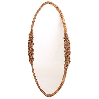 38" OVAL "BEEHIVE" MIRROR MADE FROM GILT GESSO AND VINTAGE GLASS IN THE MANNER OF LINE VAUTRIN.