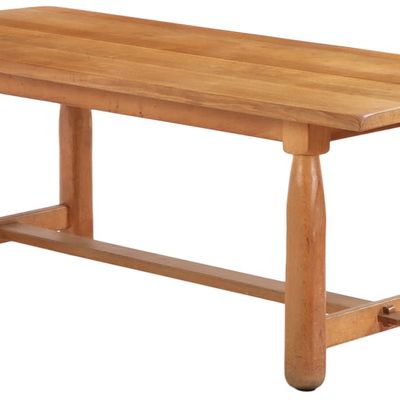 FRENCH SOLID OAK TABLE HAVING SHAPED LEGS AND MORTISE AND TENON CONSTRUCTION C 1960.