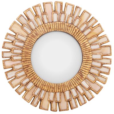 A ROUND GEOMETRIC CONTEMPORARY ARTIST MADE MIRROR IN THE MANNER OF LINE VAUTRIN MADE FROM IVORY