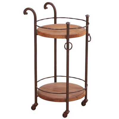 BRUTALIST STYLE SOLID OAK AND IRON BAR CART ON WHEELS C 1965.