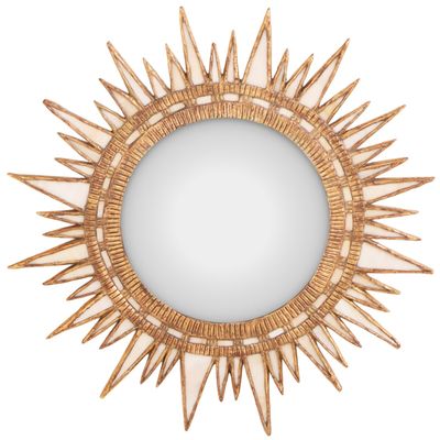 A CONTEMPORARY ARTIST MADE STARBURST MIRROR IN THE MANNER OF LINE VAUTRIN MADE FROM IVORY COLORED