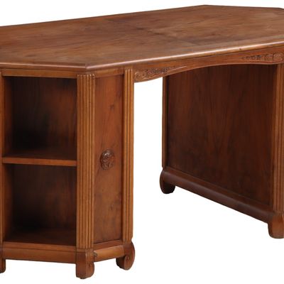 FRENCH ART DECO WALNUT DESK OR CENTER LIBRARY TABLE BY GAUTHIER C. 1920