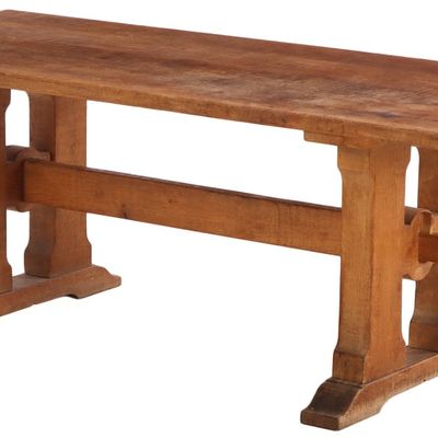 BELGIAN SOLID OAK BRUTALIST STYLE TABLE OR DESK HAVING A GOUGE CARVED TOP C 1960.
