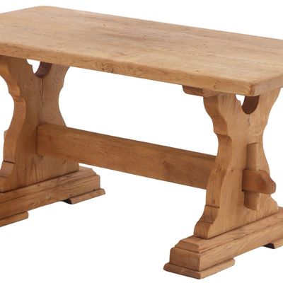 BELGIAN OAK BRUTALIST STYLE SLAB TOP COFFEE TABLE C 1960.