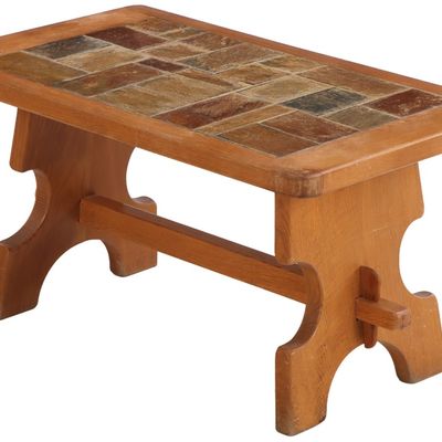 BRUTALIST SOLID OAK AND SLATE COFFEE TABLE C 1960.