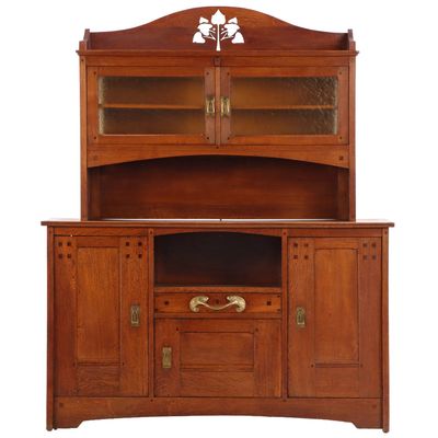 FRENCH ART NOUVEAU CABINET BY LEON JALLOT C 1905 OAK WITH GILT BRONZE MOUNTS.