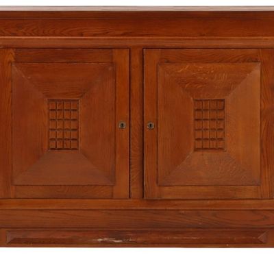 LARGE FRENCH FOUR DOOR OAK SIDEBOARD WITH GEOMETRIC MOTIFS IN THE MANNER OF CHARLES DUDOUYT