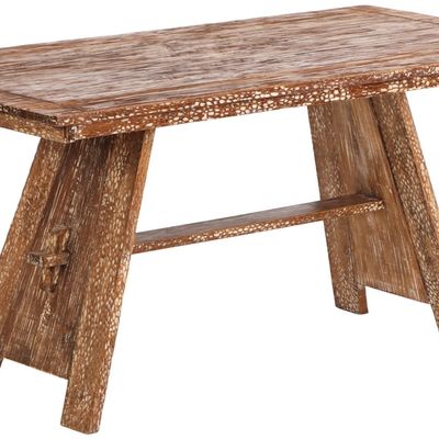 CERUSED AND GOUGE CARVED BRUTALIST STYLE TABLE HAVING MORTISE AND TENON CONSTRUCTION C 1960.