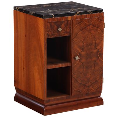 FRENCH ART DECO SIDE TABLE FIGURED WALNUT AND PORTEUR MARBLE C 1930