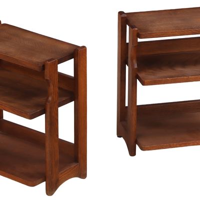 PAIR OF FRENCH OAK  END TABLES BY GUILLERME AND CHAMBRON C 1960.