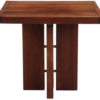 FRENCH MAHOGANY AND METAL TABLE RESTING IN A RECTILINEAR BASE C 1975.