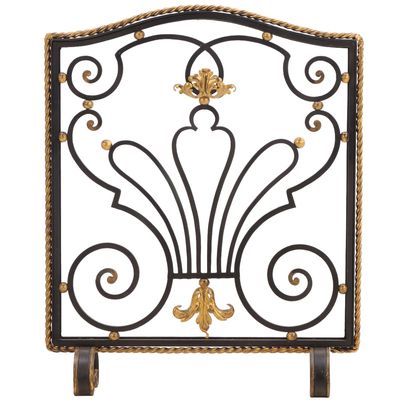 FRENCH ART DECO GILBERT POILLERAT STYLE  BLACK AND GILT WROUGHT IRON FIREPLACE SCREEN C. 1950