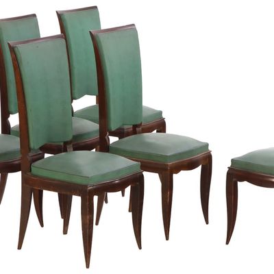 SET OF SIX FRENCH ART DECO DINING CHAIRS IN THE MANNER OF JULES LELEU