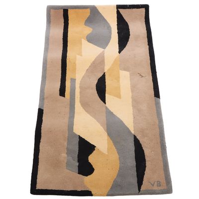 FRENCH ART DECO WOVEN WIDE RUNNER RUG SIGNED VB 6' 8" X 3' 1"