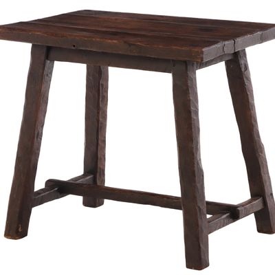 ONE OF FOUR FRENCH GOUGE CARVED HEAVY OAK TABLES IN THE BRUTALIST STYLE C 1940.
