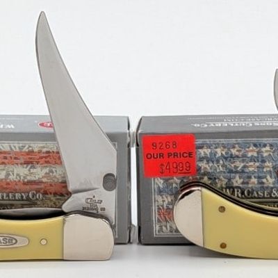 2013 & 18 Case XX Synth Yellow Saddlehorn & Mid Folding Hunter w/ Boxes