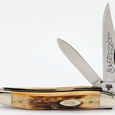 1977 Case XX Blue Scroll Stag Medium Texas Jack Knife 52087