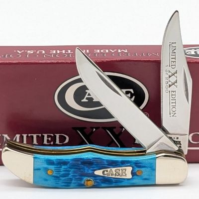 Ltd 2002 Case XX Caribbean Blue Bone Pocket Hunter 62165 w/ Box