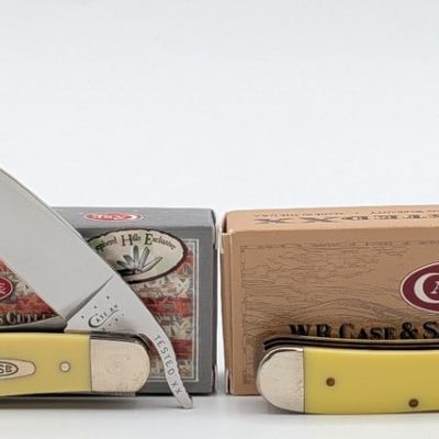 1996 & 13 Case XX Synth Yellow Copperhead & Russlock w/ Boxes