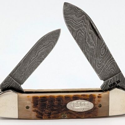 1989 Case XX Rogers Bone Damascus Canoe Knife ROG62131