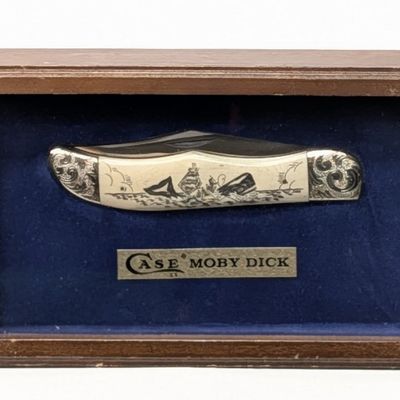 Ltd 1977 Case XX Moby Dick Scrimshaw Bone Folding Hunter w/ Case