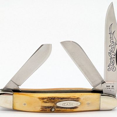 1977 Case XX Blue Scroll Stag Medium Stockman 5347
