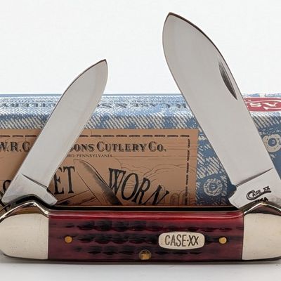 1996 Case XX Pocket Worn Old Red Bone Canoe Knife 62131 w/ Box