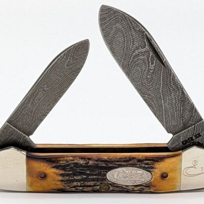 Ltd 1989 Case XX Stag Damascus Canoe Knife 52131