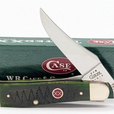 2002 Case XX Christmas Tree Jig Dark Green Bone Russlock 61953L w/ Box