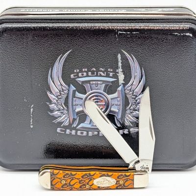 2005 Case XX Orange County Chopper Orange Bone Tiny Trapper 62154 w/ Tin