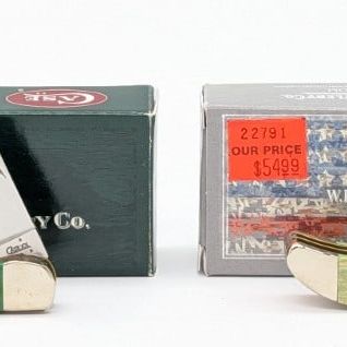 2007 & 20 Case XX Bright & Burnt Green Bone Pocket Hunters w/ Boxes