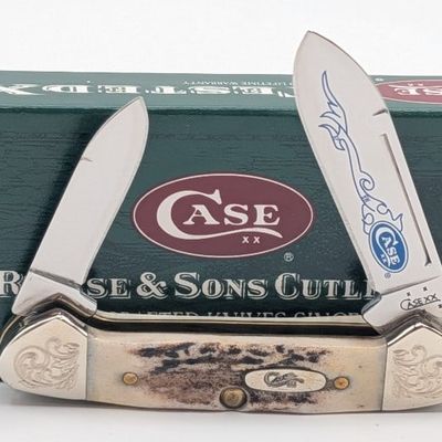 2006 Case XX Blue Scroll Scroll Bolster Stag Baby Butterbean 52132 w/ Box