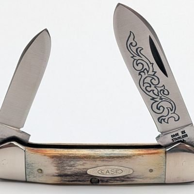 1977 Case XX Blue Scroll Stag Canoe Knife 52131