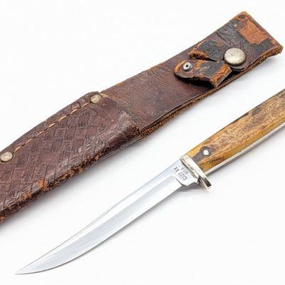 1965-79 Case XX Stag M5 Finn Fixed Blade Knife w/ Sheath