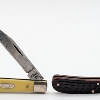 1979 & 98 Case XX Delrin & Synth Yellow Slimline Trappers