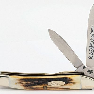 1977 Case XX Blue Scroll Stag Medium Texas Jack Knife 52087