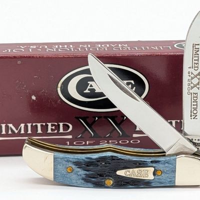 Ltd 2002 Case XX Mediterranean Blue Bone Pocket Hunter 62165 w/ Box