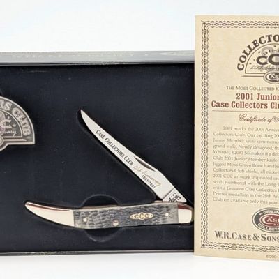 2001 Case XX Collector's Club 20th Anni Moss Green Bone Medium Texas Toothpick 610094 w/ Tin