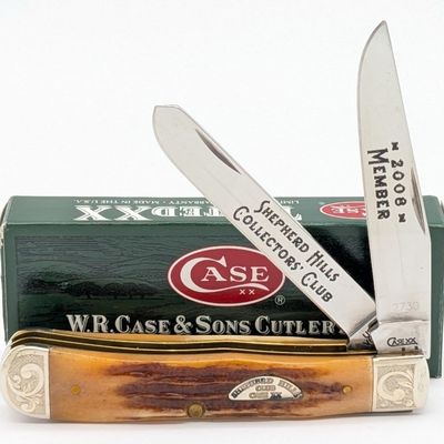 Ltd 2008 Case XX SHCC Sr. Member Vintage Bone Scroll Bolster Trapper V6254 w/ Box