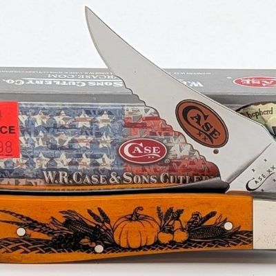 2016 Case XX Autumn Bundle Persimmon Orange Bone Serrated Russlock w/ Box