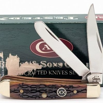 2003 Case XX Barb Wire Dark Amber Bone Tiny Trapper 62154 w/ Box